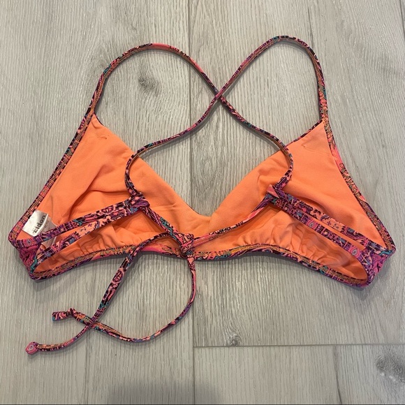 Eidon Orange and Pink Triangle Crisscross Lace Through Straps Bikini Swim Top - Picture 4 of 9